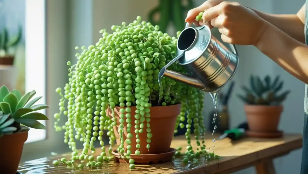 An beautiful image of rosary plant giving water to it