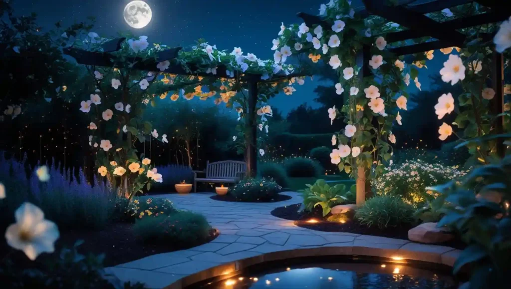 an image that show role of moon flowers in night gardens