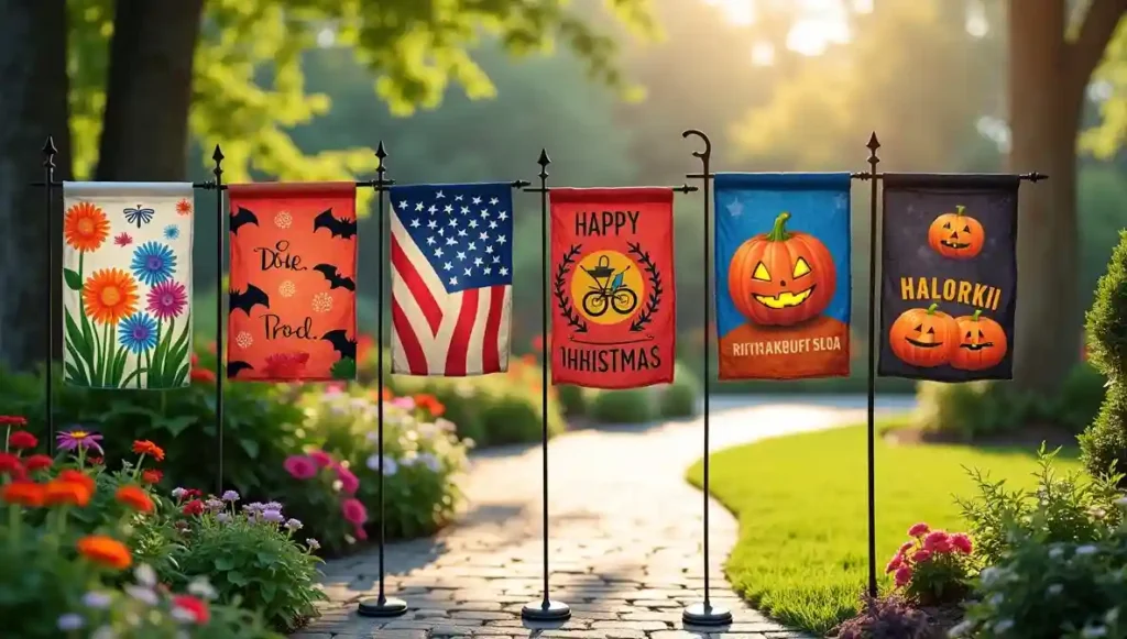 An image that show different types of Garden Flags